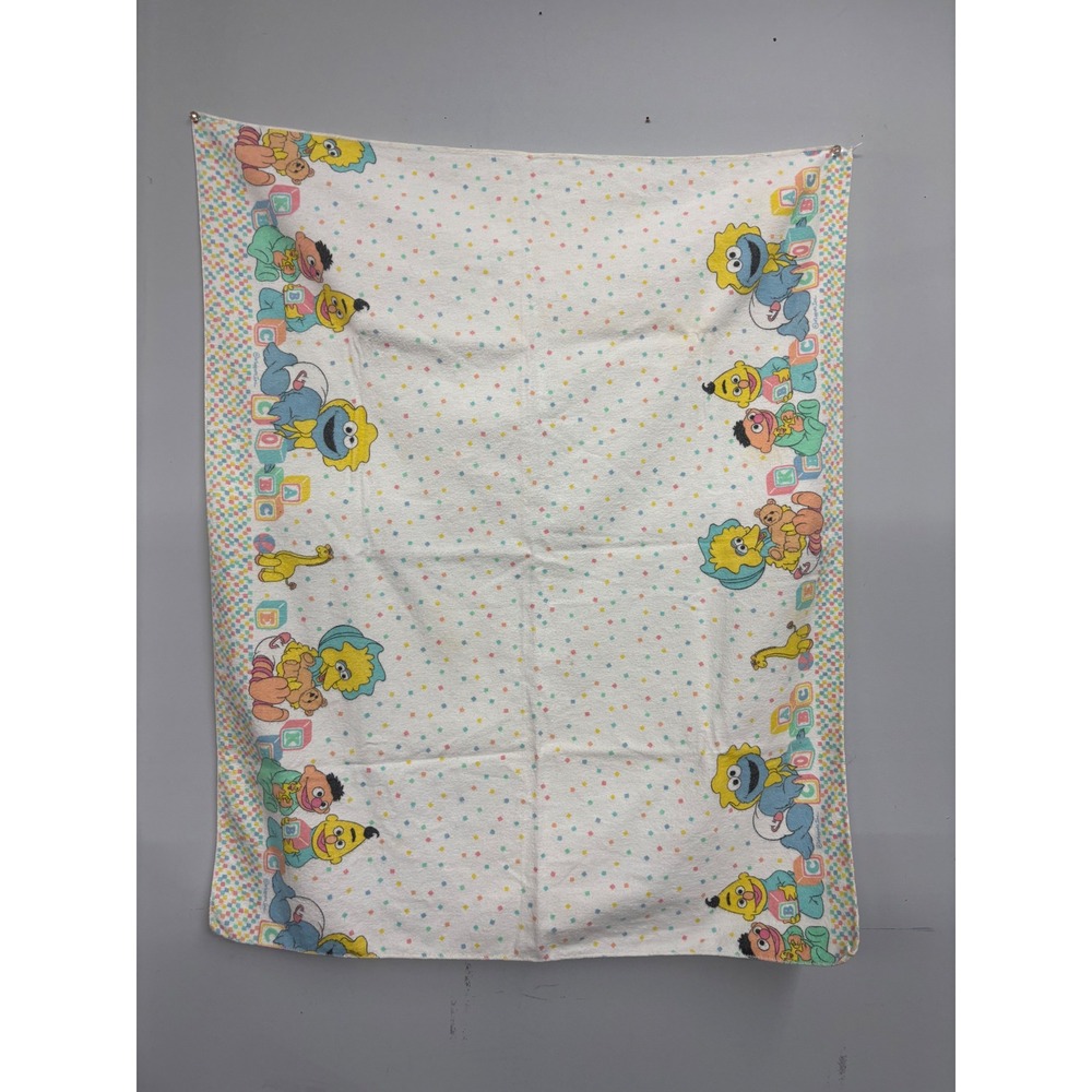 Vintage Sesame Street baby Blanket Cookie Monster Bert‎ Ernie Pastel 27x34
